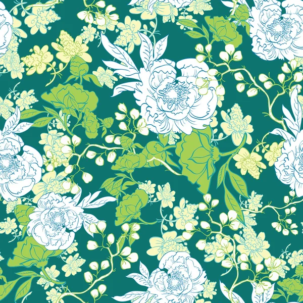 Vector Oriental Green Garden Seamless mönster — Stock vektor