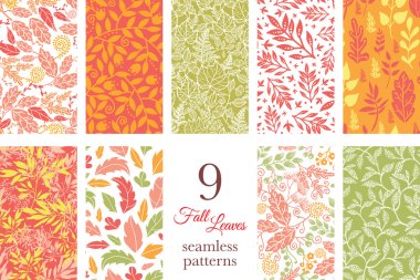 Vector Fall Leaves Nine Set Seamless Patterns clipart