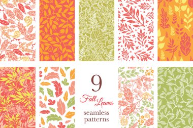 Vector Fall Leaves Nine Set Seamless Patterns clipart