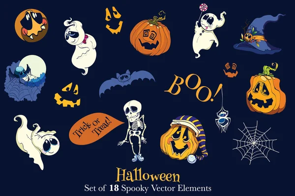 Vector 18 Juego de elementos de Halloween Patrón sin costura — Archivo Imágenes Vectoriales