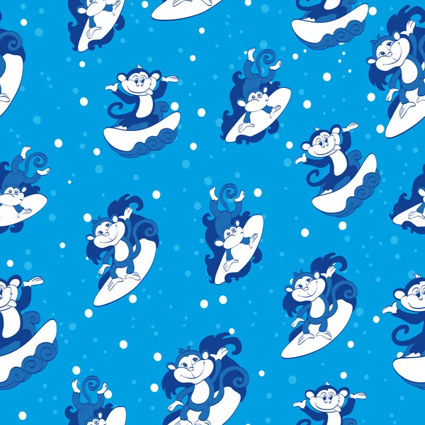 Vector blauwe surfen Monkeys naadloze patroon. Californië Hawaii — Stockvector