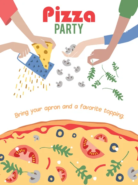 Vector Pizza uitnodiging Poster voor feest. Diner. Sociale gebeurtenis. Uit te nodigen. Italiaans. Breng uw eigen Topping. — Stockvector