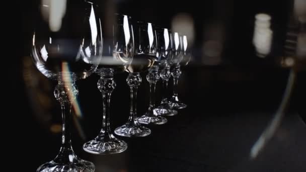 Mooie Shots Van Wijn Wijn Gegoten Glazen Kaas Druiven Voedsel — Stockvideo