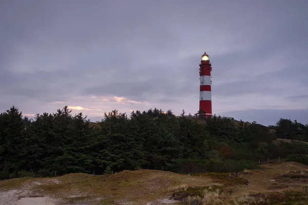 Panoramabild Des Leuchtturms Wittdün Bei Tagesanbruch Amrum — Stockfoto