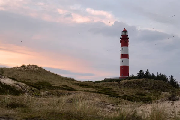 Imagen Panorámica Del Faro Wittduen Atardecer Amrum Alemania —  Fotos de Stock