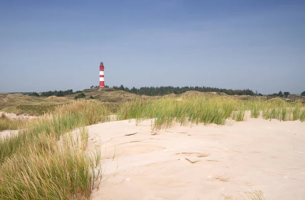 Immagine Panoramica Delle Dune Amrum Con Faro Germania — Foto Stock