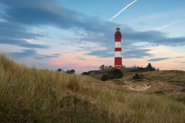 Imagen Panorámica Las Dunas Amrum Con Faro Alemania —  Fotos de Stock