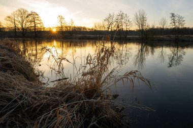 Schwerte yakınlarındaki Ruhr nehrinin panoramik görüntüsü, Kuzey Ren Vestfalyası, Almanya