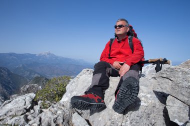 Bir gezgin bir dağın tepesinde duruyor ve denize bakıyor.