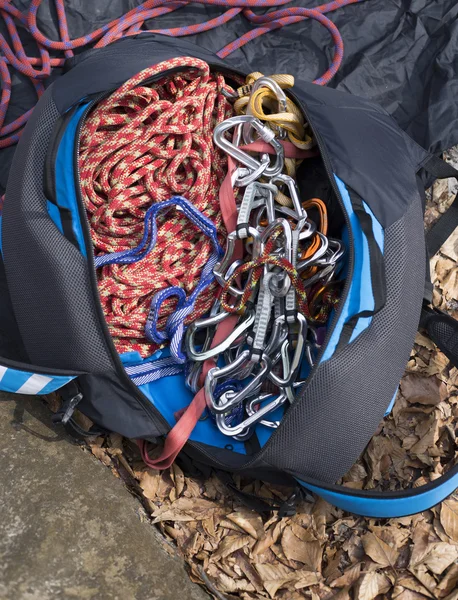 Climbing gear in a bag.
