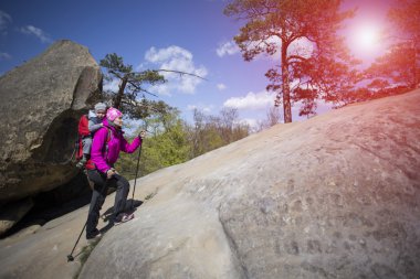 Anne Çocuk, bir alt CA ile ormanda yürür