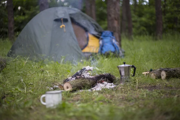 Campeggio nel bosco . — Foto Stock