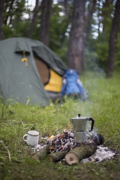 森の中でのキャンプ. — ストック写真