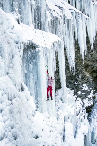 Arrampicata su ghiaccio.arrampicata su ghiaccio nel Caucaso settentrionale . — Foto Stock