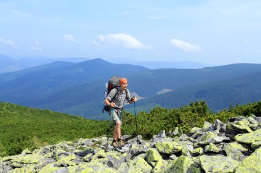 Yaz yürüyüşü dağlarda.