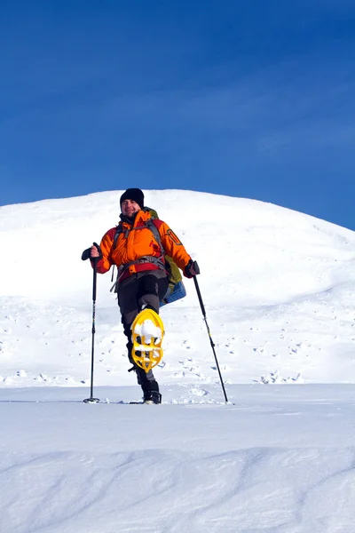 Excursionista en las montañas de invierno —  Fotos de Stock