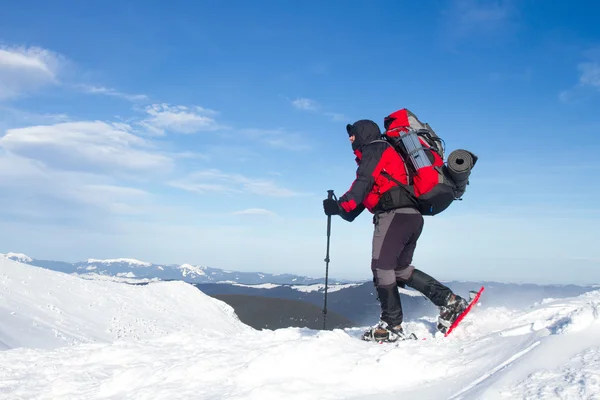 Escursionista in montagna invernale — Foto Stock