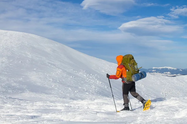 Caminhante em montanhas de inverno — Fotografia de Stock