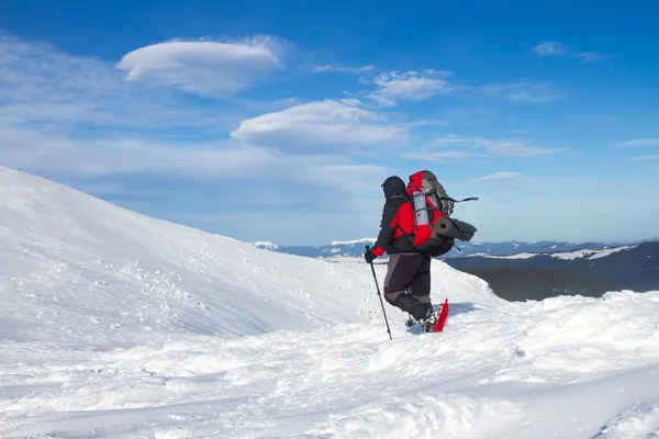 Caminhante em montanhas de inverno — Fotografia de Stock