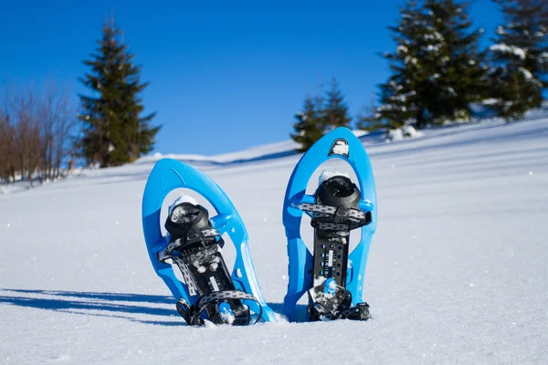 Schneeschuhwandern. Schneeschuhe im Schnee. — Stockfoto