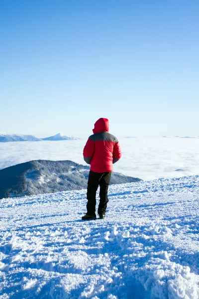 Senderismo de invierno en las montañas en raquetas de nieve con una mochila y tienda de campaña . —  Fotos de Stock