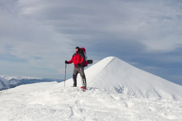 Senderismo de invierno en las montañas en raquetas de nieve . — Foto de Stock