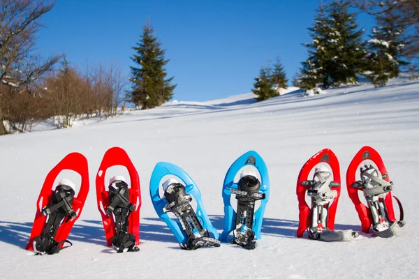 Snowshoeing. kar kar ayakkabıları. — Stok fotoğraf