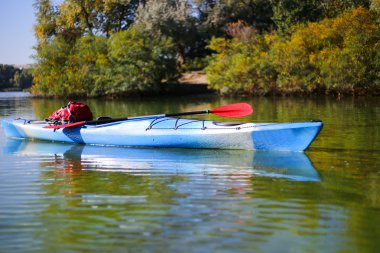 Tropikal sahilde renkli kanolar.