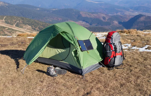 The solar panel attached to the tent. Solar panel. — Stock Photo, Image