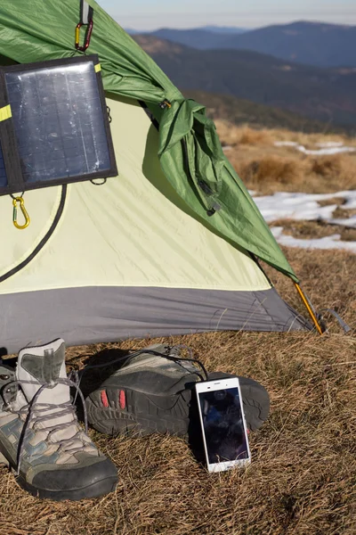 Solar panel.The solar panel attached to the tent. — Stock Photo, Image