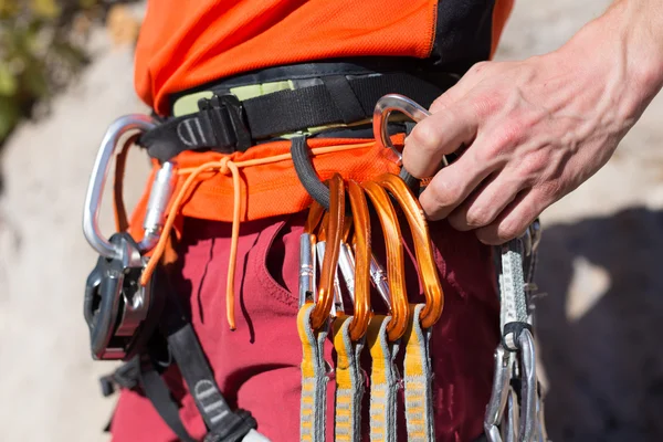 Set of outfit for climbing sport outdoor, top view — Stock Photo, Image