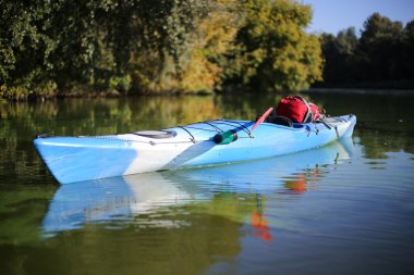 Tropikal sahilde renkli kanolar.