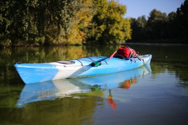 Tropikal sahilde renkli kanolar.