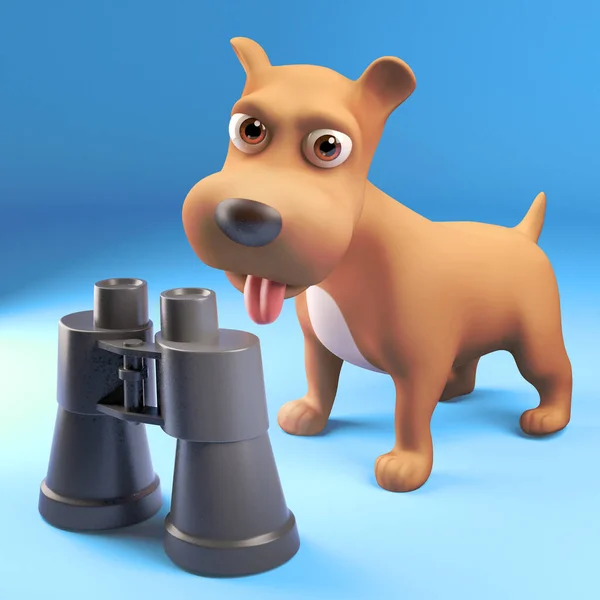 Cute Cartoon Puppy Dog Interested Pair Binoculars Illustration Stock Picture