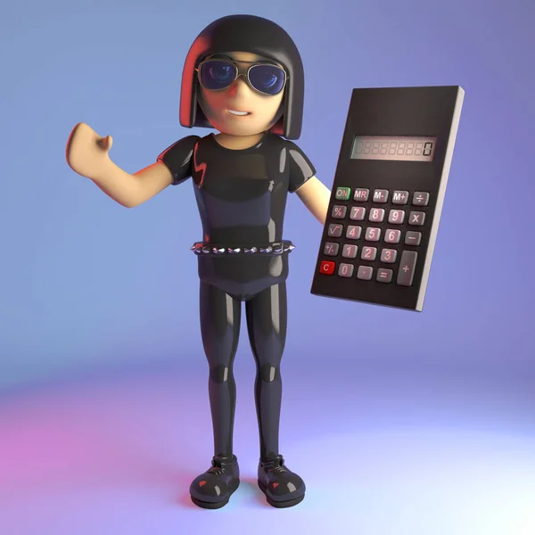 Leather Catsuit Goth Girl Holding Calculator Illustration Stock Picture