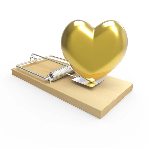 Wooden Mousetrap Gold Romantic Heart Bait Illustration Stock Image