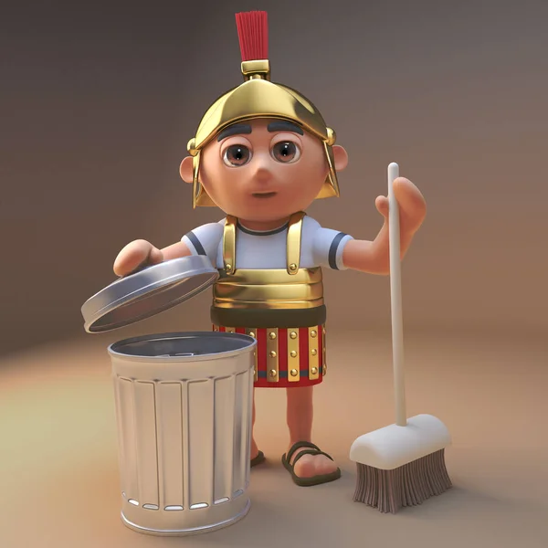 Roman Centurion Soldier Armour Broom Trash Can Illustration Stock Photo