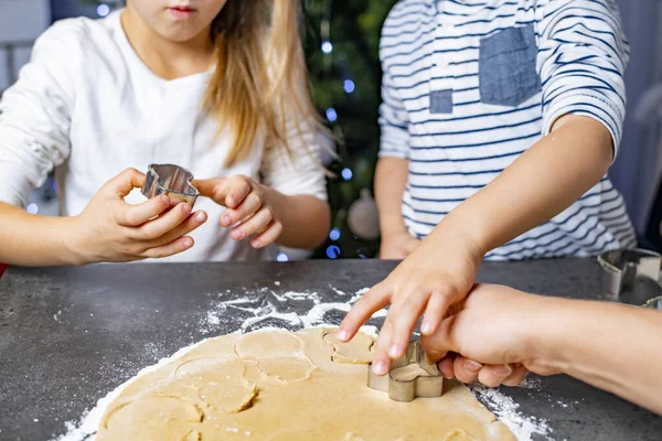 Noel ve yeni yıl tatilleri, anne ve çocuklar zencefilli kurabiye hazırlıyorlar.