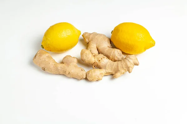 lemon and ginger on white background