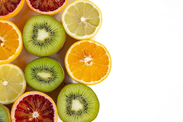Conjunto Frutas Con Vitamina Kiwi Lelón Naranja Roja Naranja Amarilla — Foto de Stock