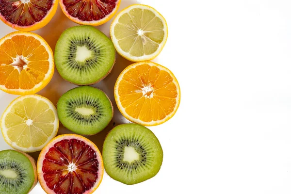Conjunto Frutas Con Vitamina Kiwi Lelón Naranja Roja Naranja Amarilla — Foto de Stock