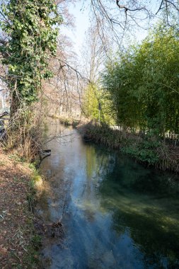 Halka açık bir parkta akan küçük bir nehir.