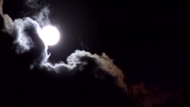 Luna piena sorge in nuvole sul cielo crepuscolare, Vista luce crepuscolare, Astrologia della sera, Timelapse — Video Stock