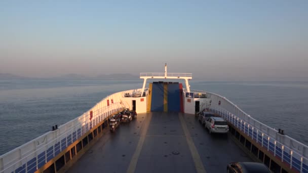 Ferryboat on Mediterranean Sea in Greece, Cruise Ferry Sailing, Trip Boat with Tourists, Ship in Summer Vacation — Stock Video