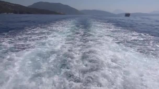 Ferryboat on Mediterranean Sea in Greece, Cruise Ferry Sailing, Trip Boat with Tourists, Ship in Summer Vacation — Stock Video
