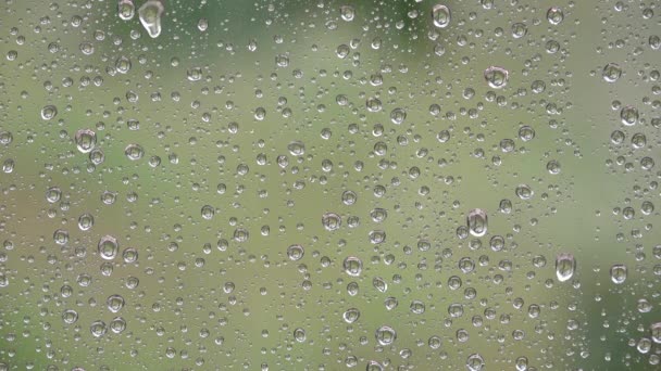 Regen, Regentropfen auf Fenster, sintflutartiger Regen, Hagelsturm, Sommerregentag, Hagel, Eissturmtropfen auf Glas, schlechtes Wetter — Stockvideo