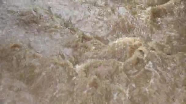 Rio Nas Montanhas Corrente Lamacenta Após Chuva Tempestade Inundação Flooding — Vídeo de Stock