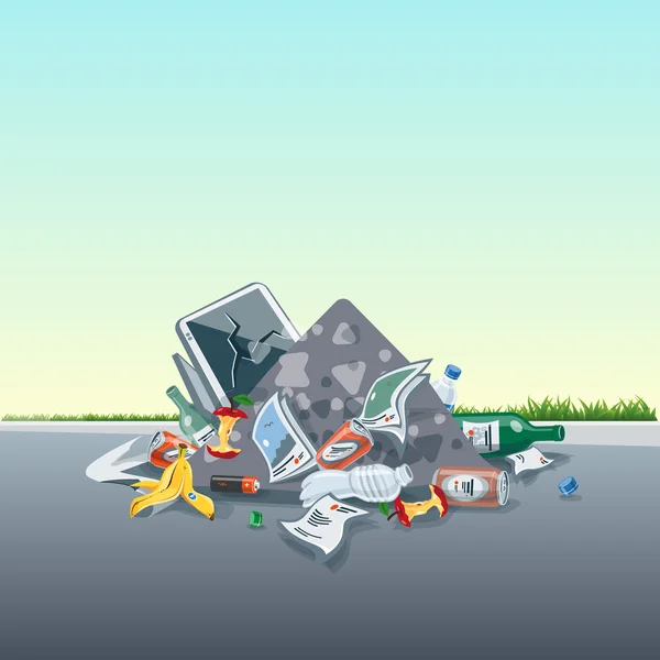 Basura basura basura pila en la calle carretera — Vector de stock