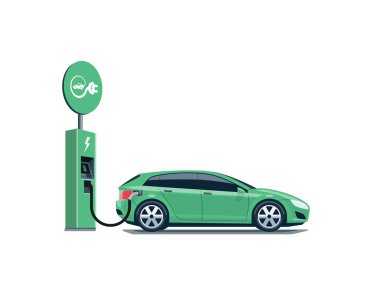 Elektrikli araç şarj istasyonu beyaz adam üzerinde şarj
