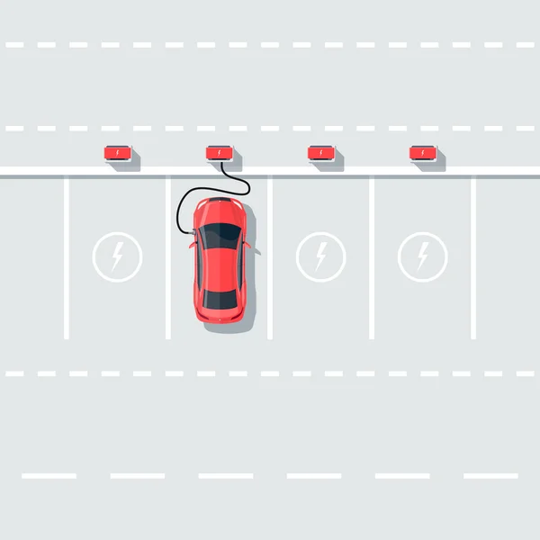 Elektrische auto opladen op het laadstation op straat — Stockvector